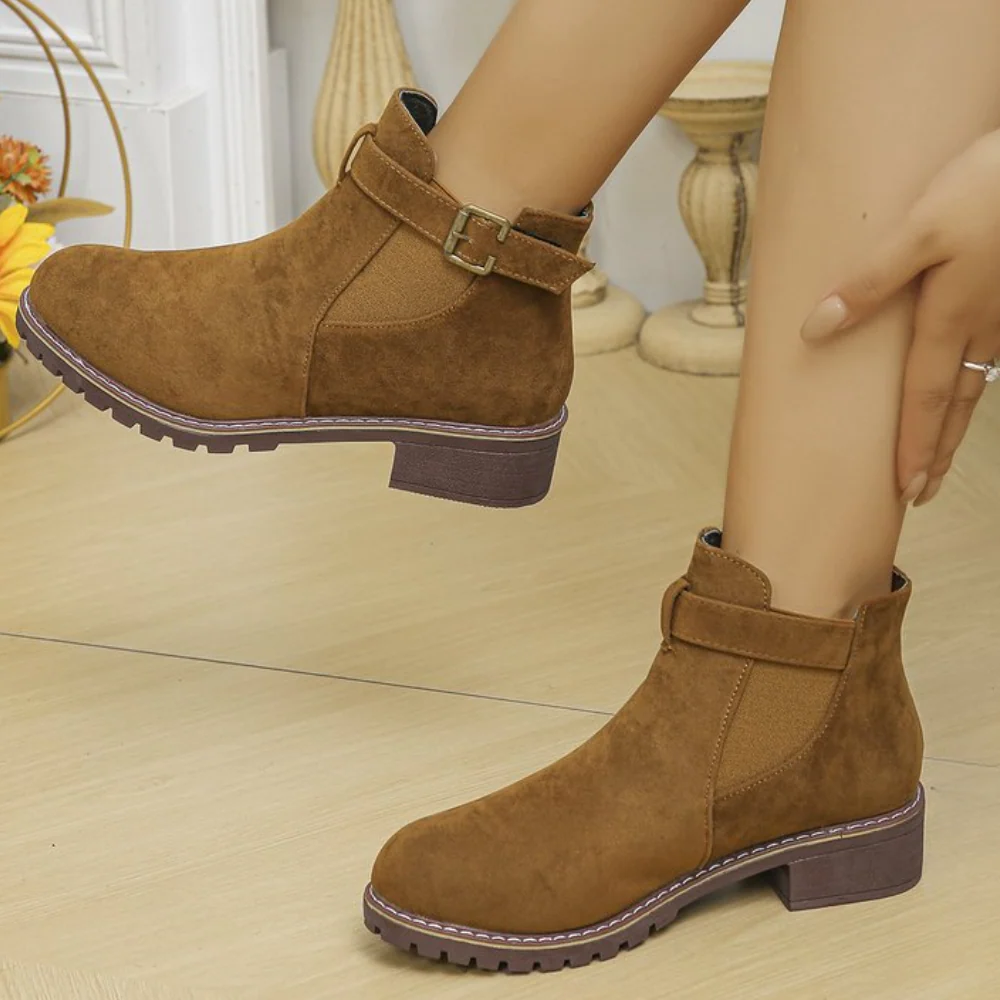 Chelsea Enkellaarsjes Suede Look met Gesp en Gripzool voor Dames