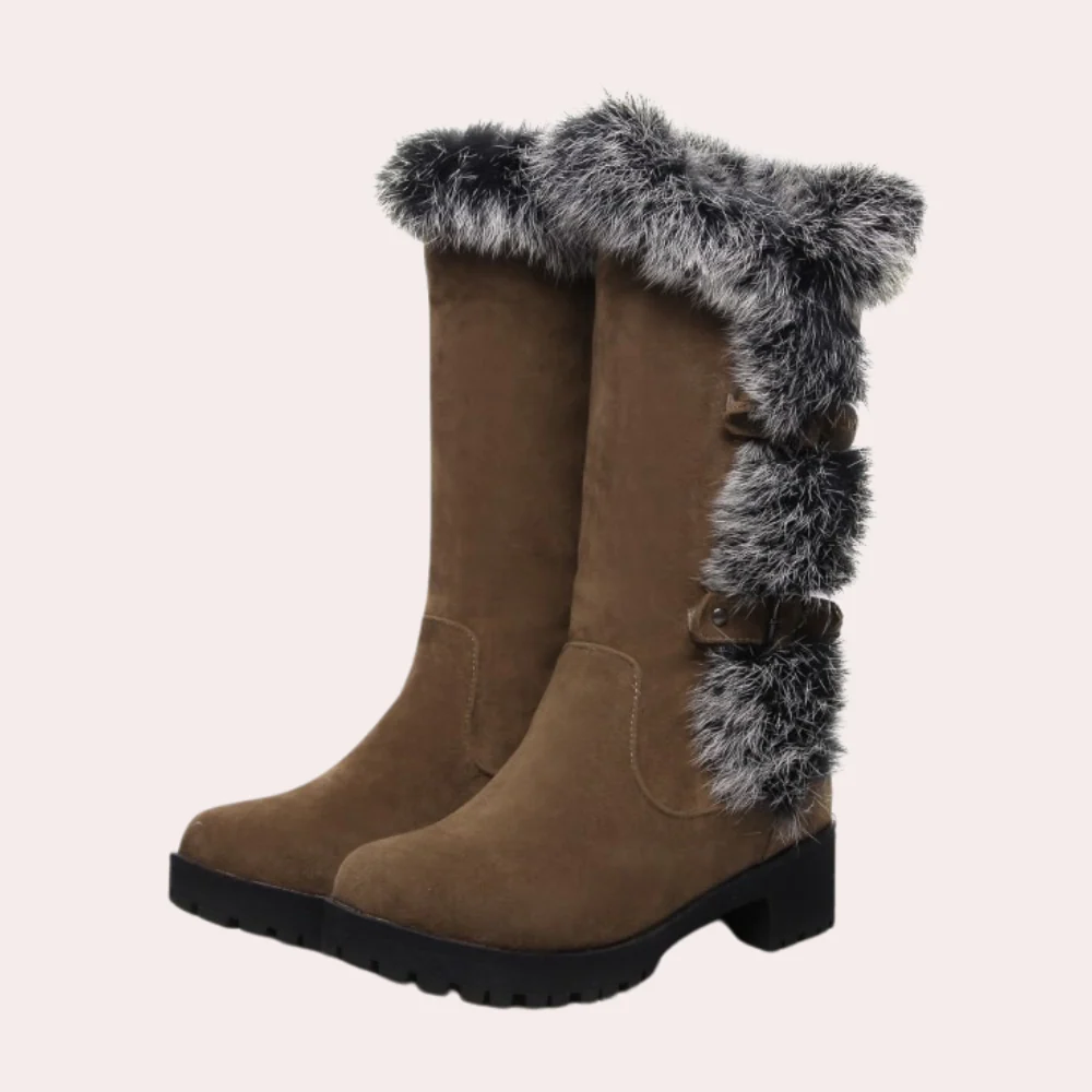 Dames Kniehoge Laarzen Winter Bont Rand Gesp Blokhak