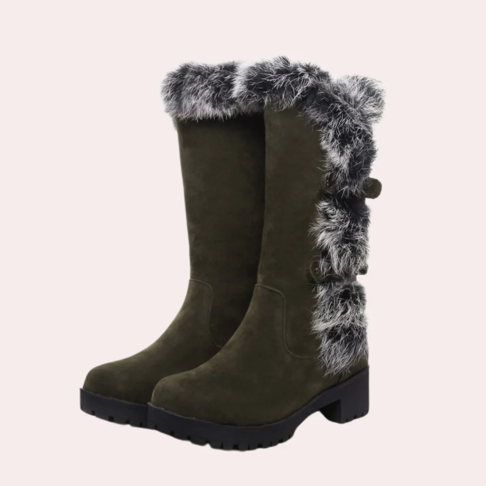 Dames Kniehoge Laarzen Winter Bont Rand Gesp Blokhak