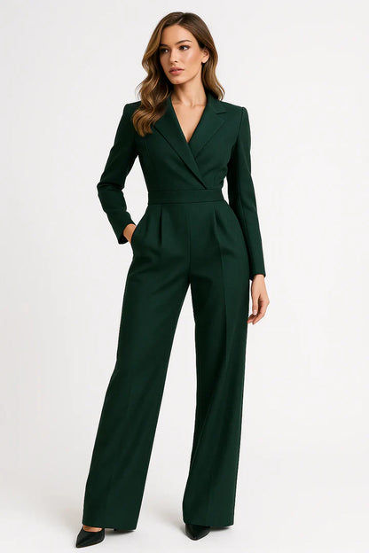 Elegante Dames Jumpsuit met Reverskraag en Lange Pijpen
