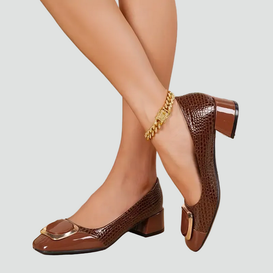 Dames Chique Pumps Met Blokhak En Vierkante Neus