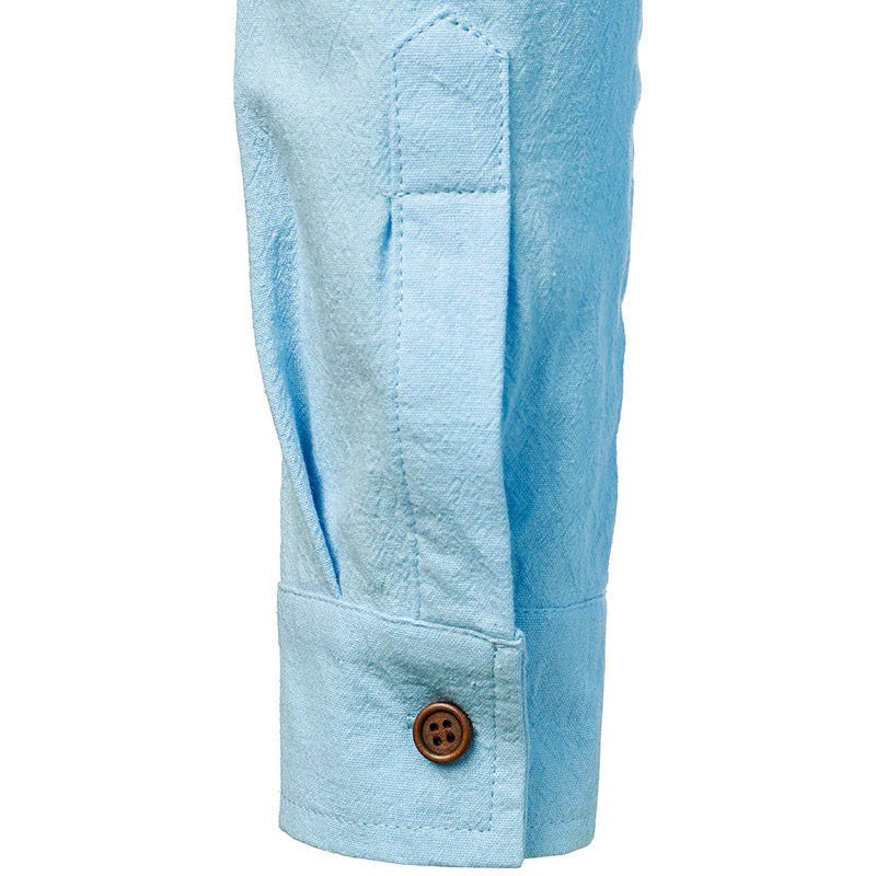 Heren Vintage Linnen Overhemd Met Lange Mouwen En Knoopsluiting