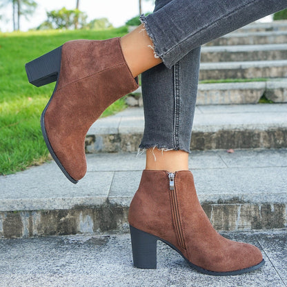Enkellaarsjes Suede Look met Blokhak en Rits aan de Zijkant voor Dames