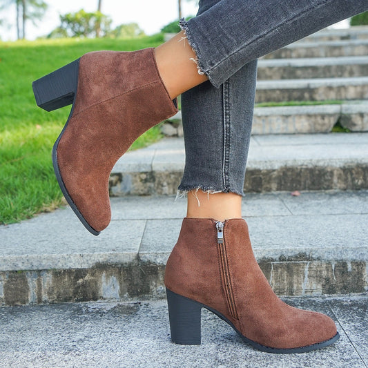 Enkellaarsjes Suede Look met Blokhak en Rits aan de Zijkant voor Dames
