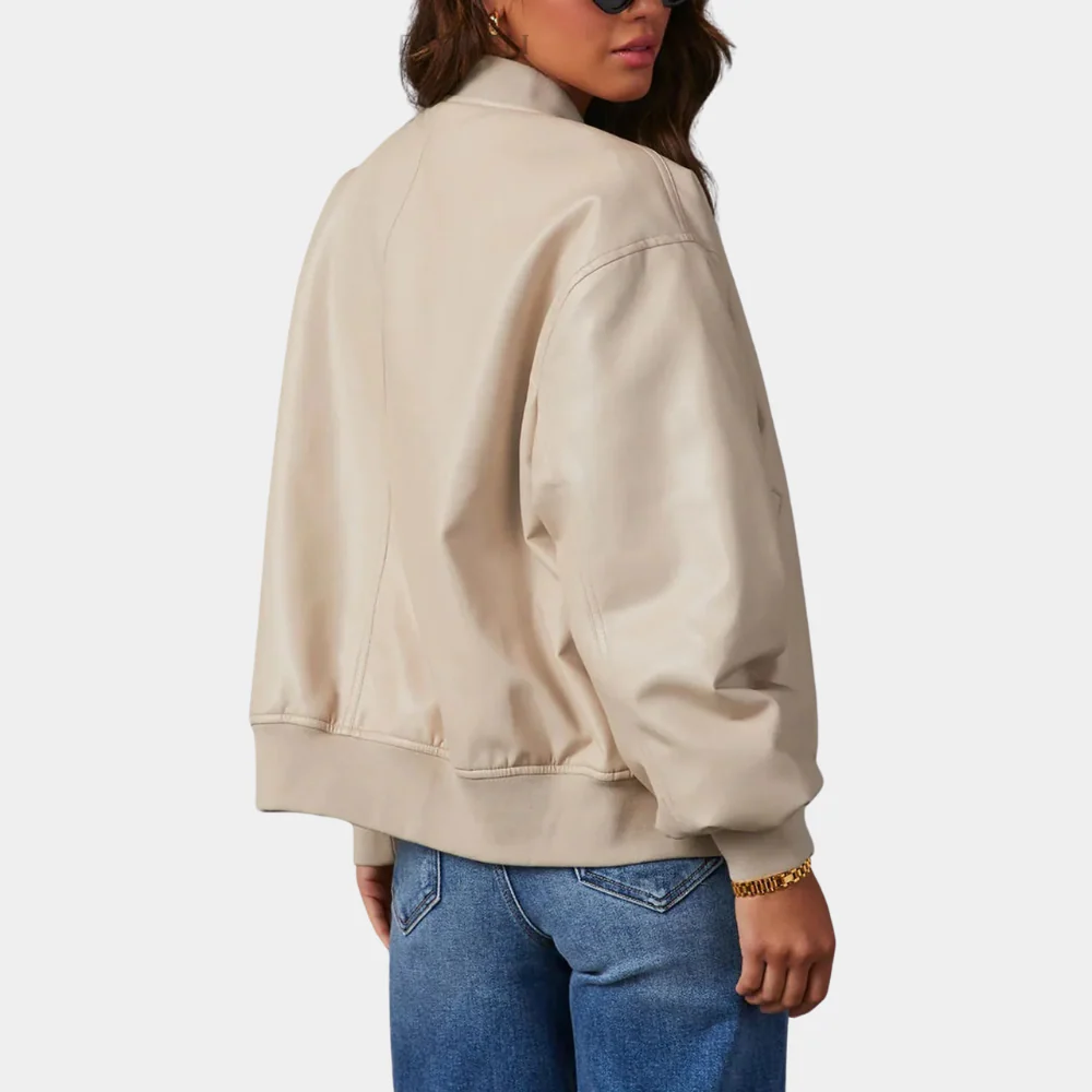 Dames Oversized Kunstleren Bomberjack met Rits