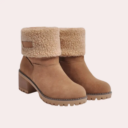 Warme Winter Enkellaarsjes met Bont aan de Kraag en Blokhak voor Dames