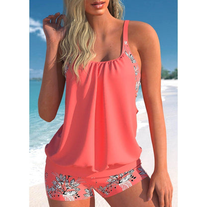 Dames Tankini Set Met Blouson Cut Out Top En Tropische Short