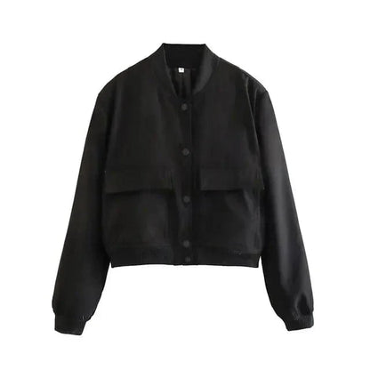 Dames Cropped Bomberjack Met Knoopsluiting en Flapzakken