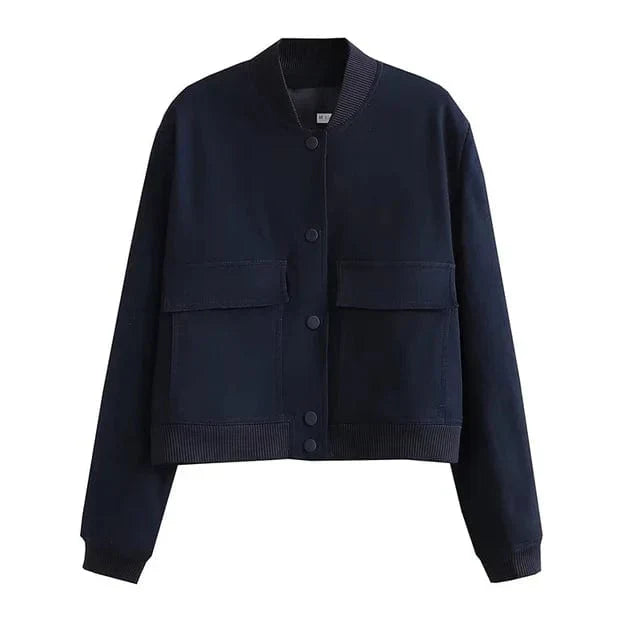 Dames Cropped Bomberjack Met Knoopsluiting en Flapzakken