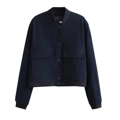 Dames Cropped Bomberjack Met Knoopsluiting en Flapzakken