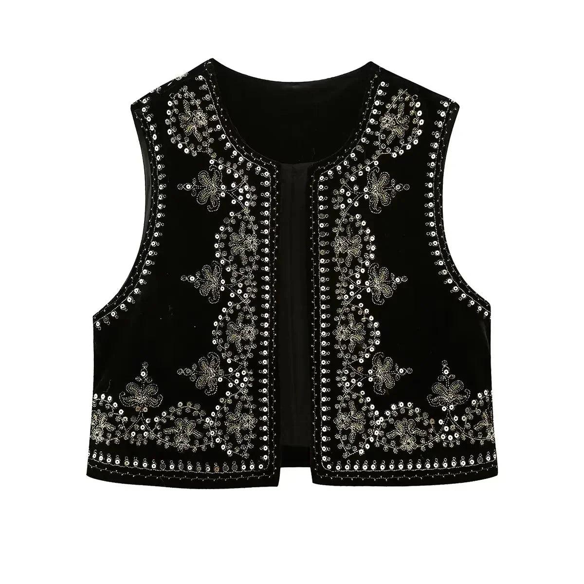 Eloise - Geborduurd Fluwelen Gilet voor Dames