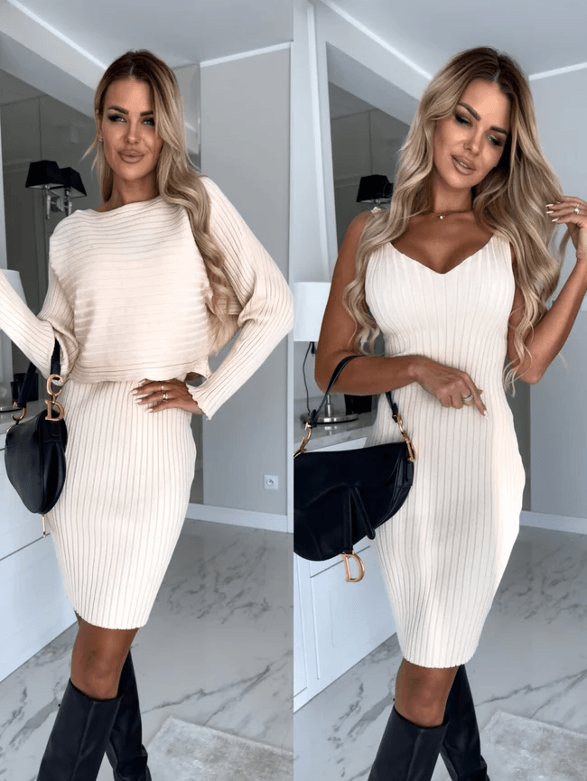 Gebreide Dames Set met Trui en Midi Rok