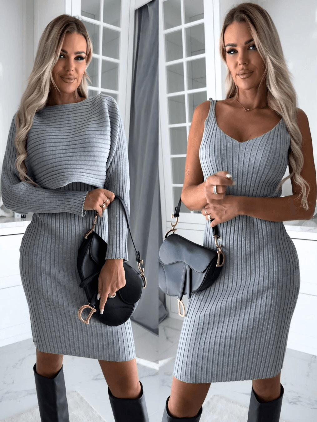 Gebreide Dames Set met Trui en Midi Rok
