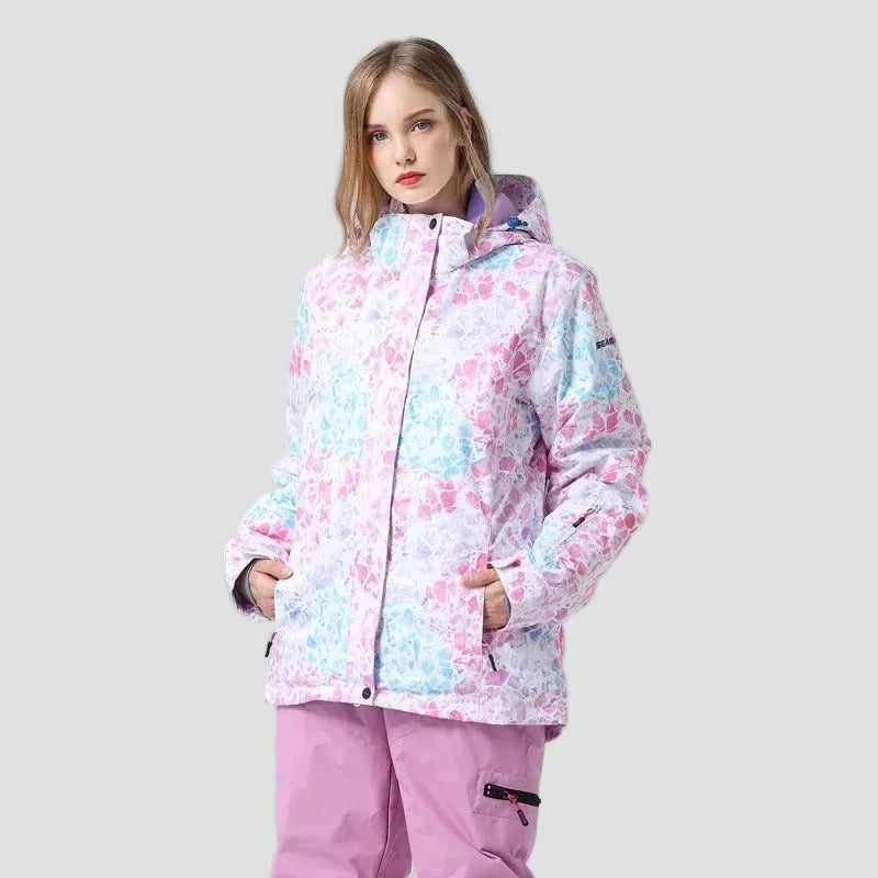Sportieve Roze Dames Ski Jas Met Capuchon En Praktische Zakken