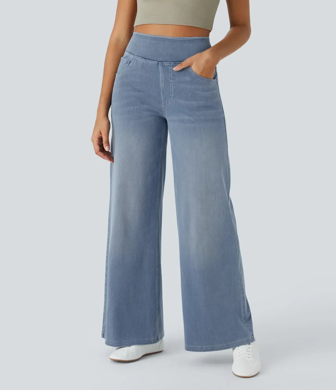 Norella - Wijde broek met high waist en elastische taille voor dames