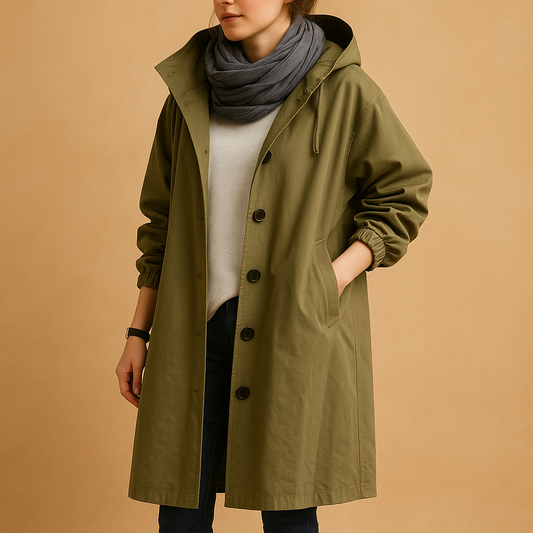 Dames Lange Waterdichte Regenjas Met Capuchon