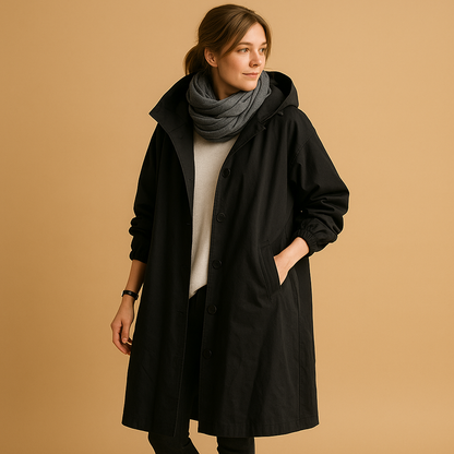 Dames Lange Waterdichte Regenjas Met Capuchon