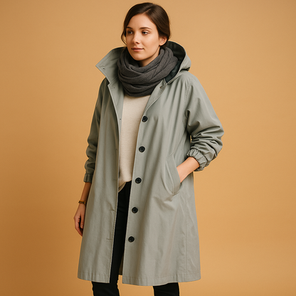 Dames Lange Waterdichte Regenjas Met Capuchon