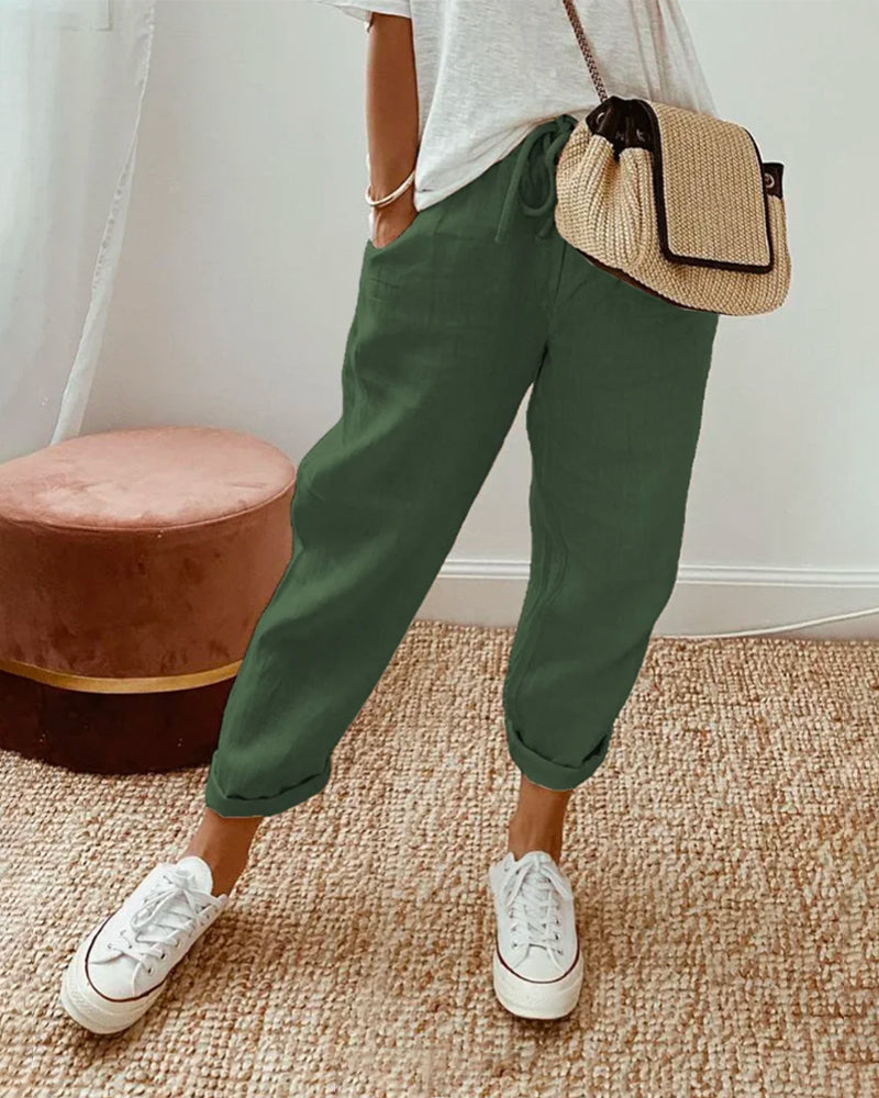 Casual Dames Zomer Broek met Elastische Tailleband