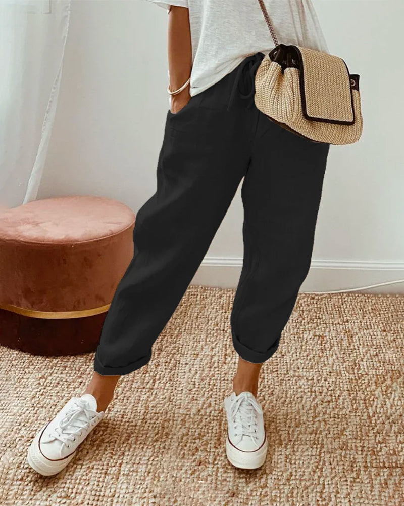 Casual Dames Zomer Broek met Elastische Tailleband