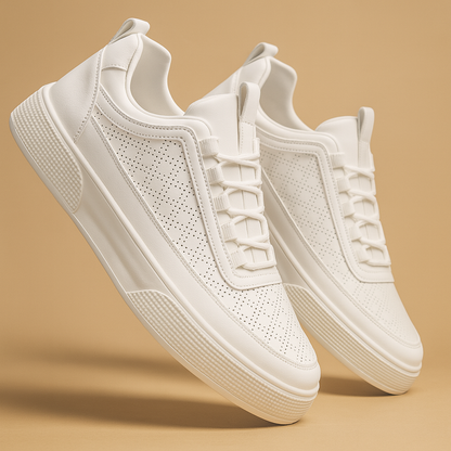 Witte Sneakers Leerlook met Vetersluiting en Comfortzool voor Heren
