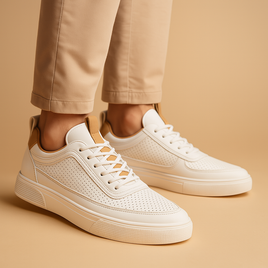Witte Sneakers Leerlook met Vetersluiting en Comfortzool voor Heren