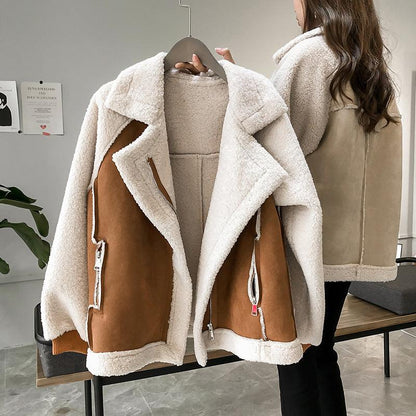 Dames Leren Look Teddy Tussenjas