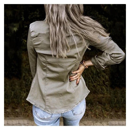 Sophia - Casual Overshirt met Lange Mouwen in Khaki voor Dames