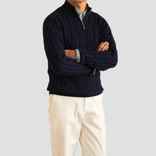 Heren Jacquard Half Zip Trui Met Opstaande Kraag In Old Money Stijl