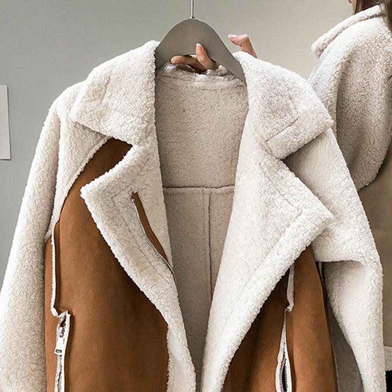 Dames Leren Look Teddy Tussenjas