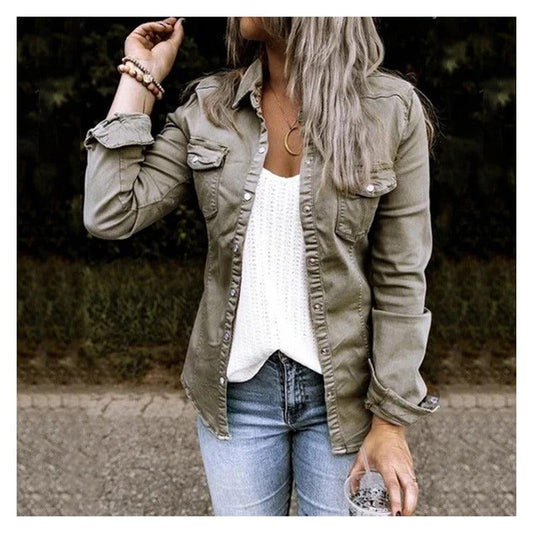 Sophia - Casual Overshirt met Lange Mouwen in Khaki voor Dames