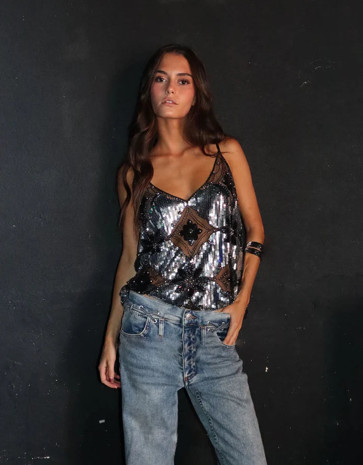 Amelia - Versierde Sheer Sequin Party Top