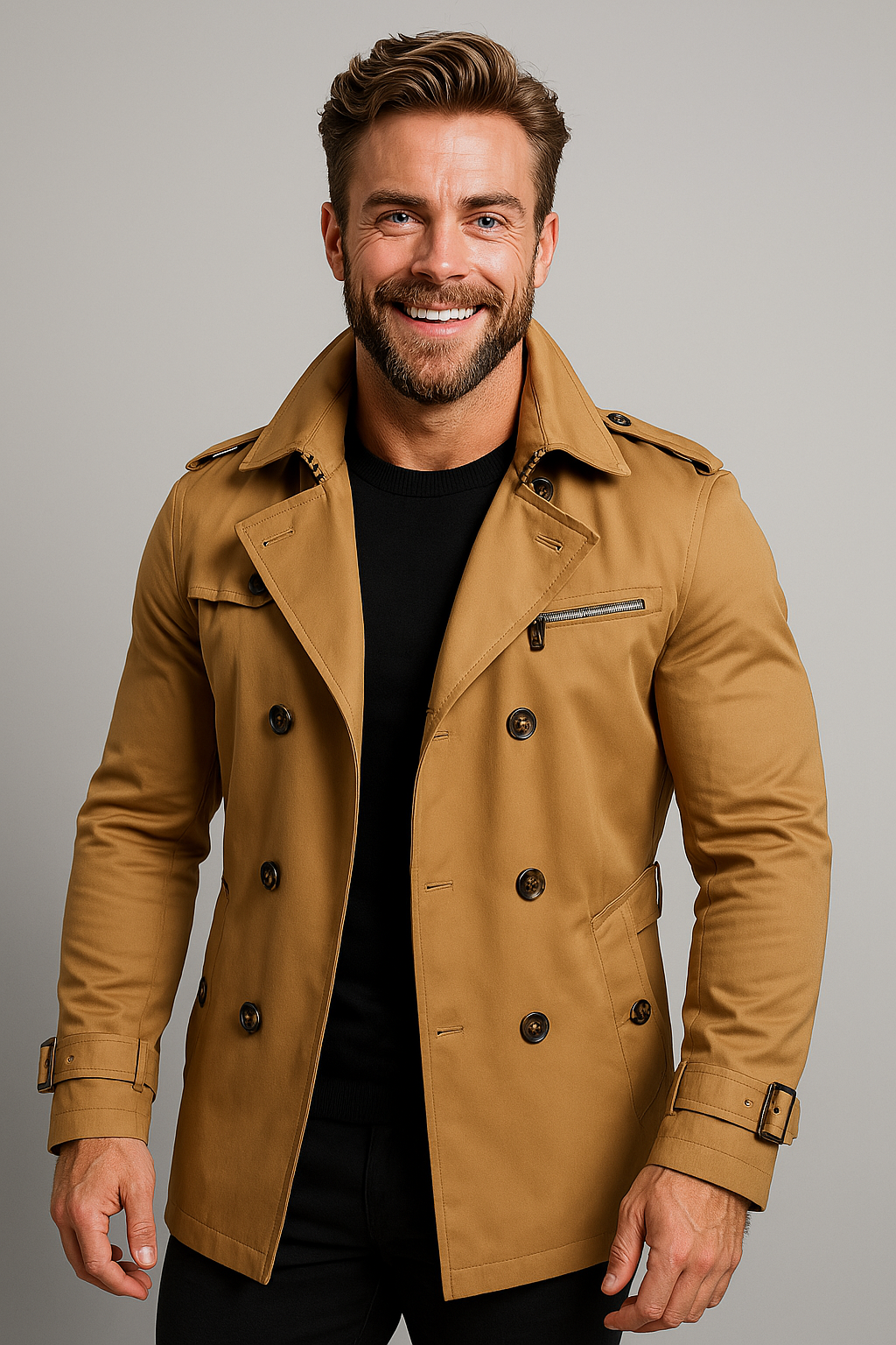 Casual Heren Trenchcoat Lichtgewicht Waterdichte met Knoopsluiting en Zakken
