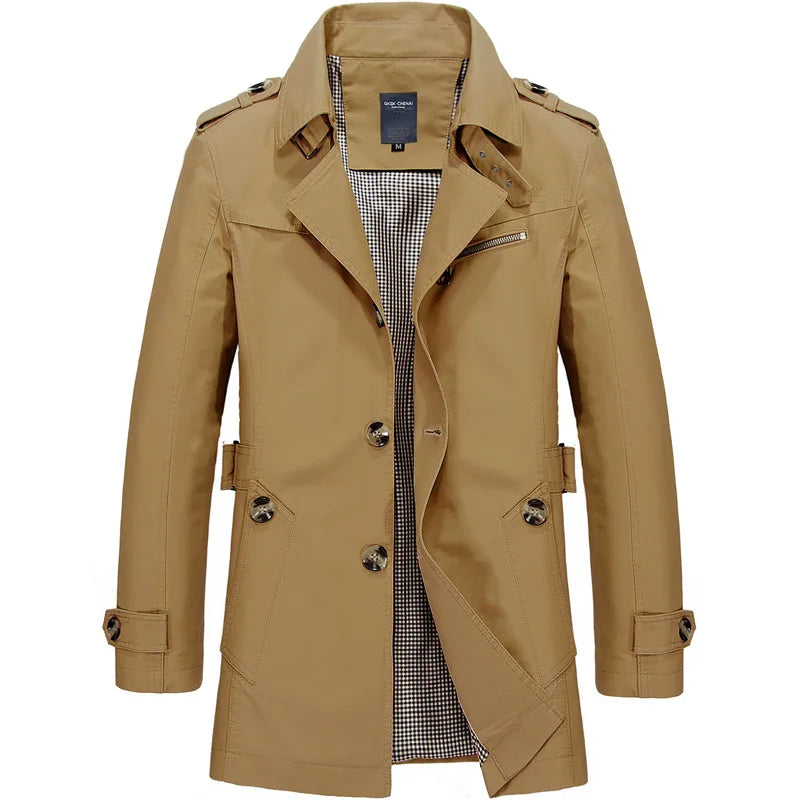 Casual Heren Trenchcoat Lichtgewicht Waterdichte met Knoopsluiting en Zakken