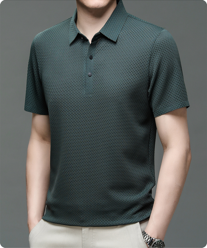 Heren Mesh Poloshirt Met Textuur En Knoopsluiting