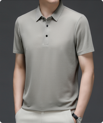 Heren Mesh Poloshirt Met Textuur En Knoopsluiting