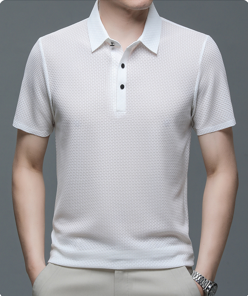 Heren Mesh Poloshirt Met Textuur En Knoopsluiting