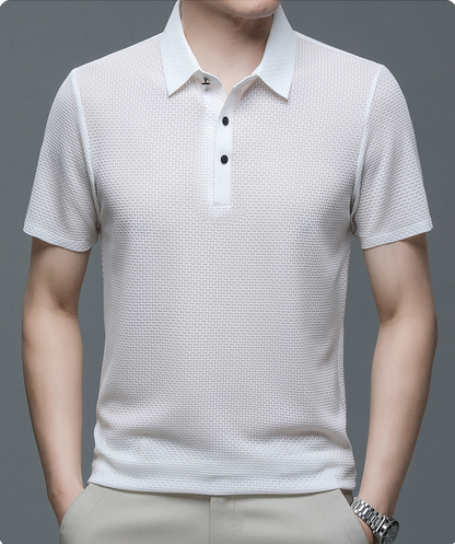 Heren Mesh Poloshirt Met Textuur En Knoopsluiting