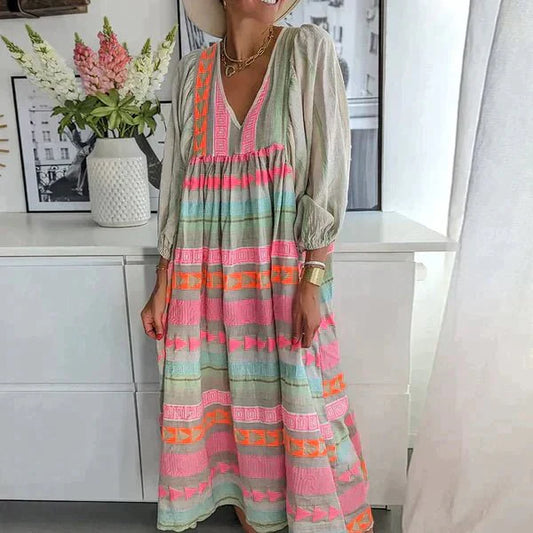 Beatrisse - Levendig Gestreept Los Jurkje met Kleurrijk Design voor Vrouwen