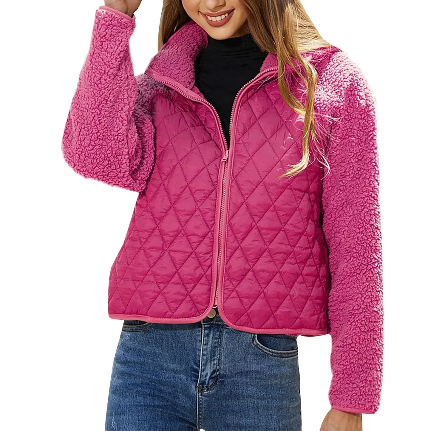 Winter Teddy Jas met Gestikte Voorkant en Ritssluiting voor Vrouwen