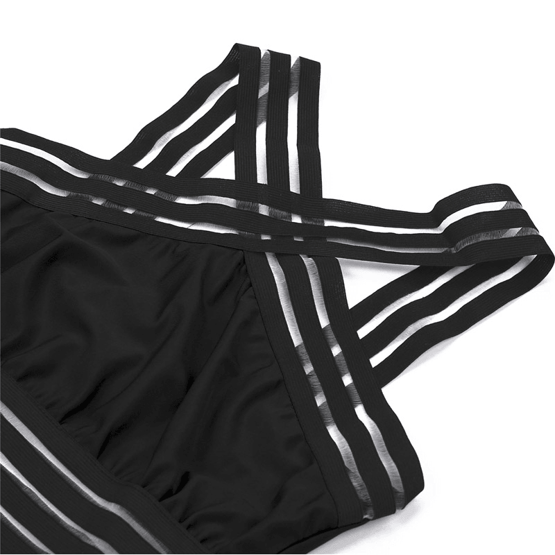 Luna - Zwart Shaping Badpak met Gekruiste Bandjes en Mesh Details voor Dames