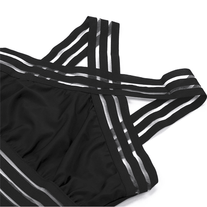 Luna - Zwart Shaping Badpak met Gekruiste Bandjes en Mesh Details voor Dames