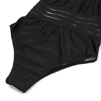 Luna - Zwart Shaping Badpak met Gekruiste Bandjes en Mesh Details voor Dames