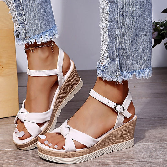 Zomer Sleehak Sandalen Met Strik En Verstelbaar Bandje Voor Dames