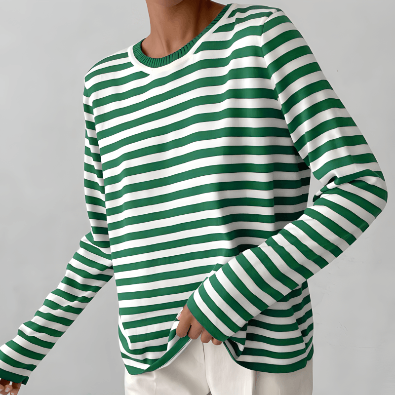 Selene – Gestreepte Dames Top met Ronde Hals en Relaxte Pasvorm