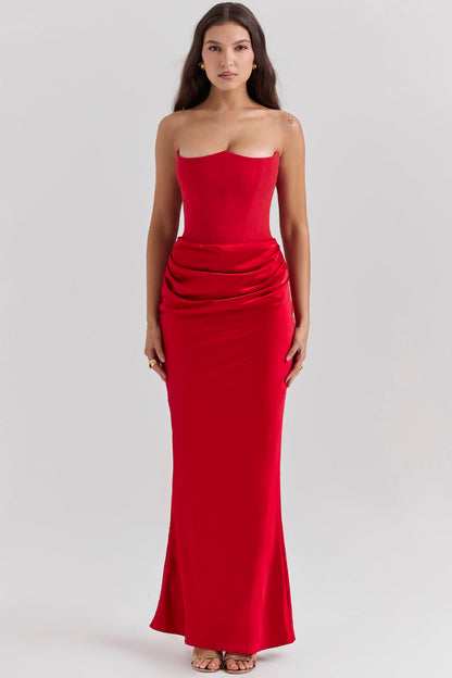 Kordula - Strapless Satijnen Korset Maxi Jurk Voor Vrouwen