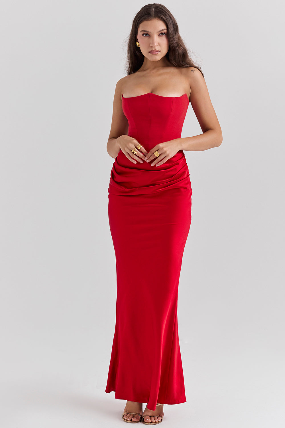 Kordula - Strapless Satijnen Korset Maxi Jurk Voor Vrouwen