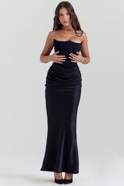 Kordula - Strapless Satijnen Korset Maxi Jurk Voor Vrouwen