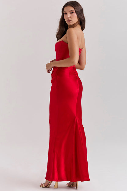 Kordula - Strapless Satijnen Korset Maxi Jurk Voor Vrouwen