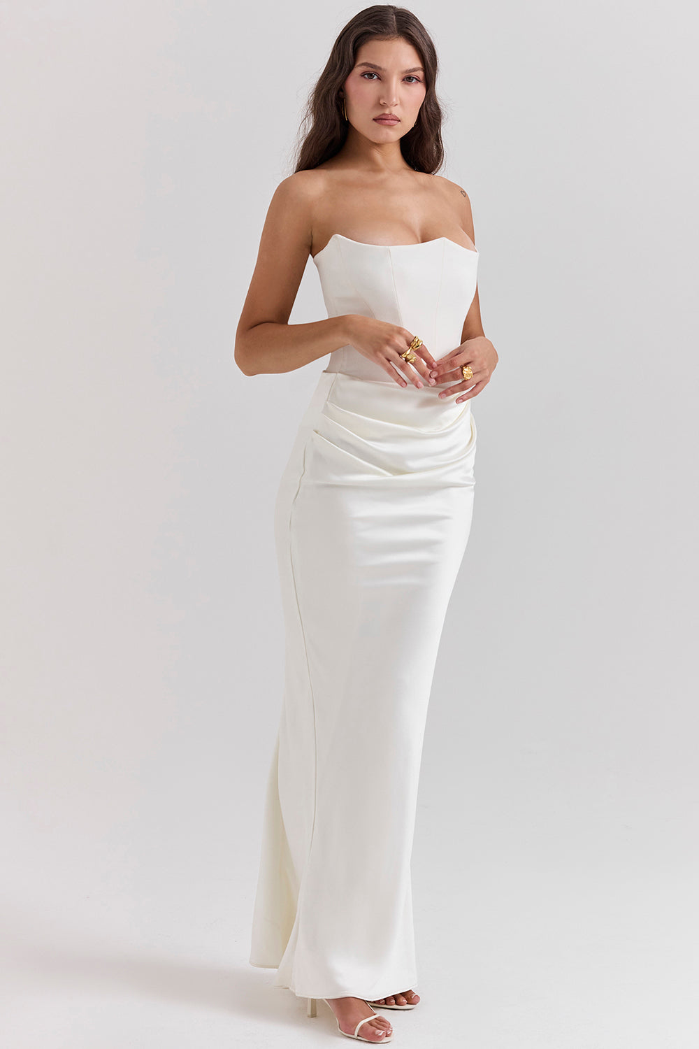 Kordula - Strapless Satijnen Korset Maxi Jurk Voor Vrouwen